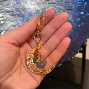 🍀Gold Crescent Moon & Stones Bag Charm/Keychain